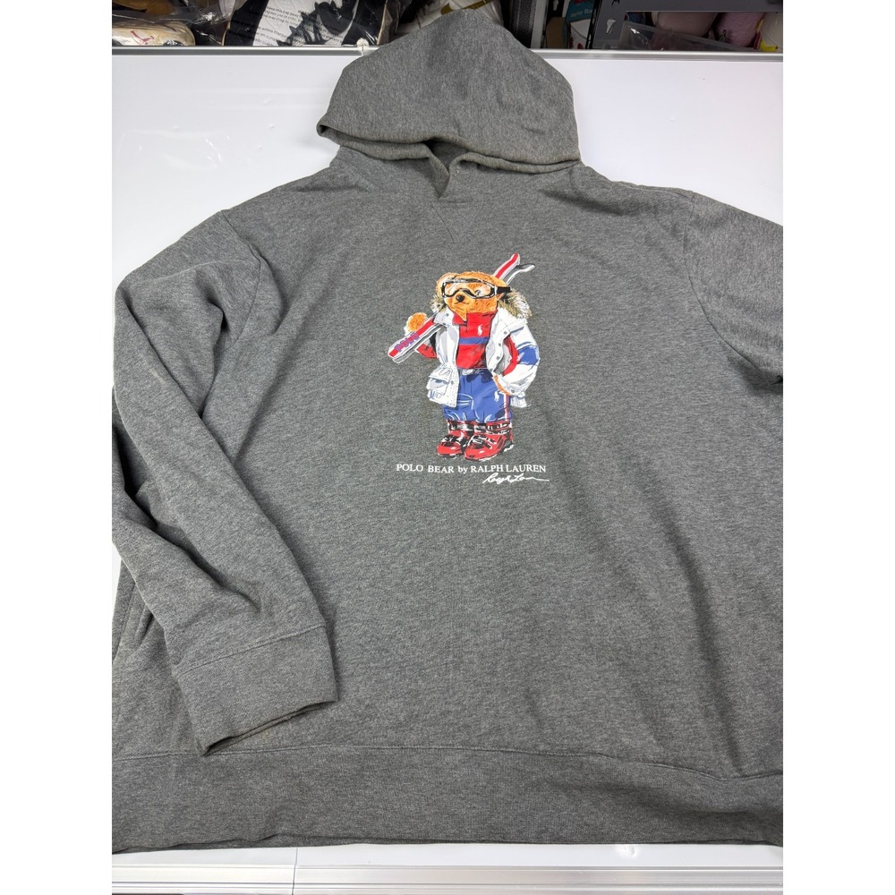 Polo Ralph Lauren Polo Bear Ski Hoodie Mens XXL Gray Fleece Pullover AS IS